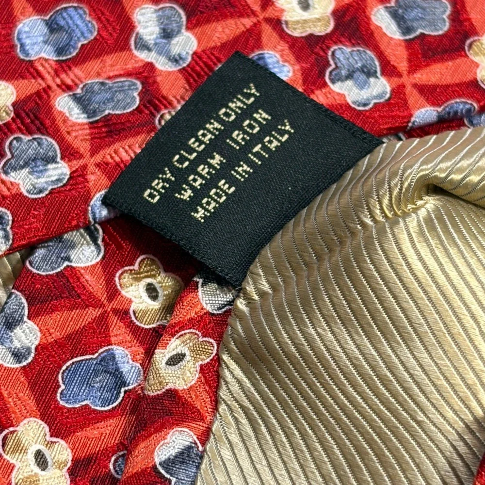 Luxury Ermenegildo Zegna Red Geometric Floral 100% Silk Italian Designer Tie